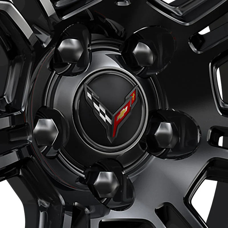 8 Corvette Black/Carbon Flash Wheel Center Cap With Flags: Black