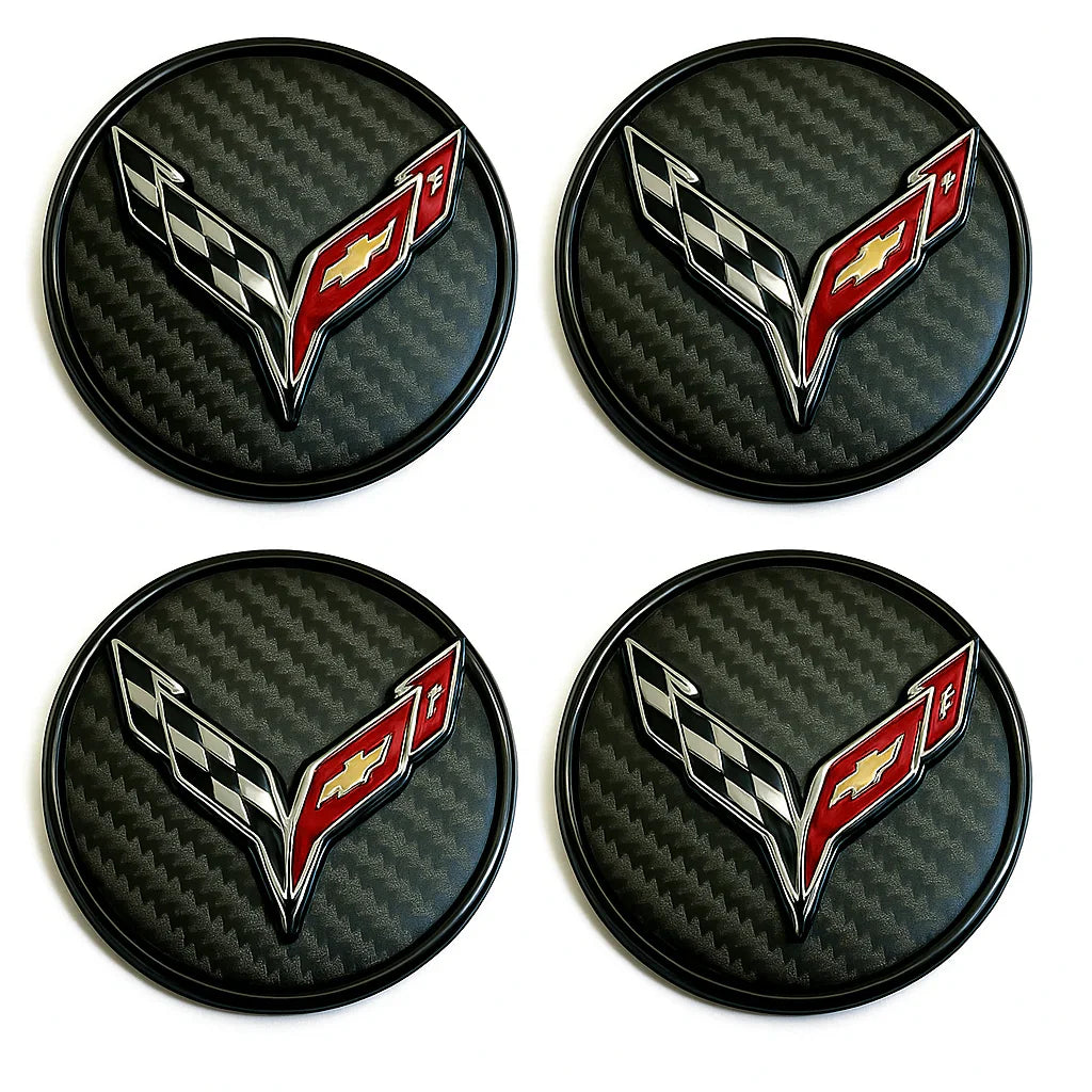 C8 Corvette DynamicCaps - Show Edition Floating Center Caps : Carbon Fiber Look - Set of 4