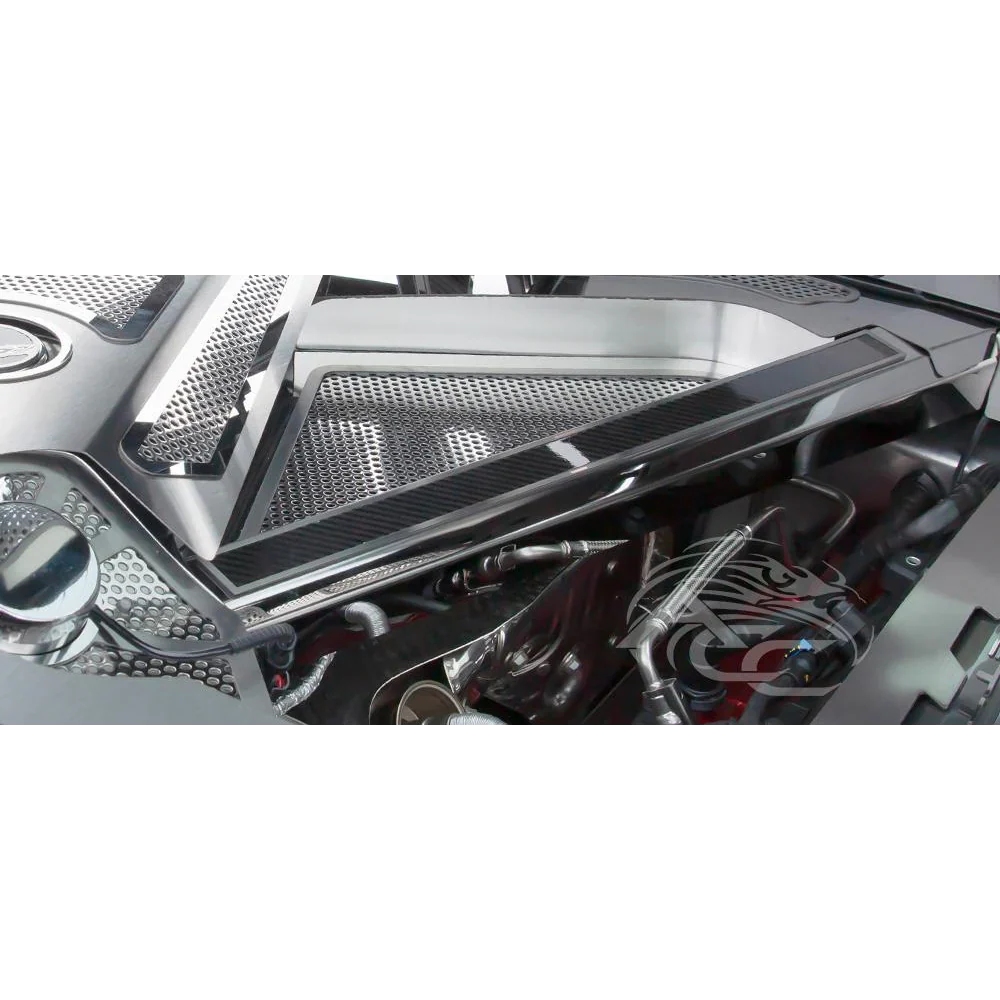C8 Corvette - Rear Crossmember Covers w/Carbon Fiber Top Plate 2Pc : Stainless Steel