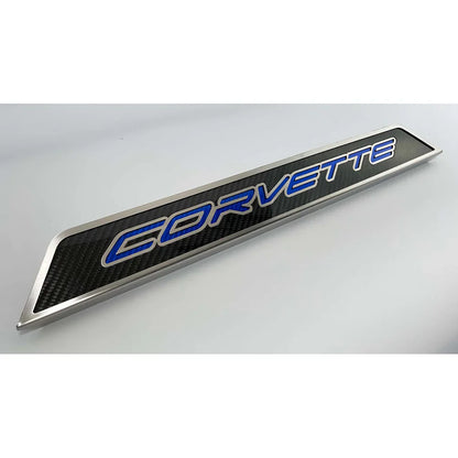 C8 Corvette Door Sills Carbon Fiber W/ Brushed Stainless Corvette Inlay