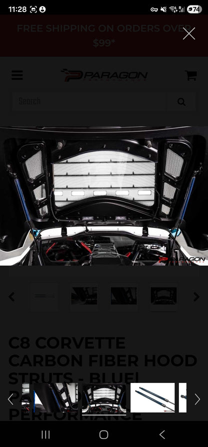 C8 Corvette Carbon Fiber Hood Struts - Blue| Paragon Performance