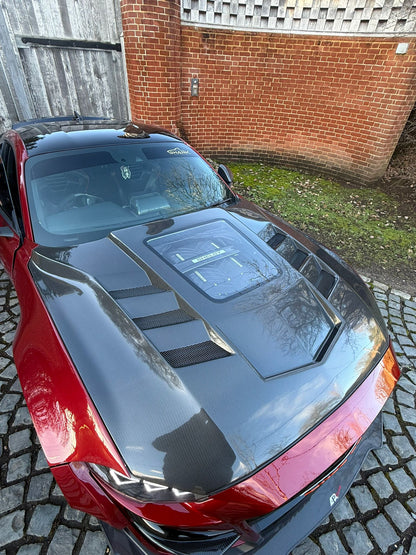 18-23 Ford Mustang Gt Carbon Fibre Hood with Engine Bay Window